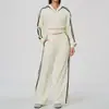 Traje Deportivo Nuevo Transfronterizo para Mujer Sudadera con Capucha Gruesa Cálida Holgada Chaqueta Bloque de Color Pantalones de Pierna Ancha Traje 3005