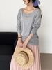 Camiseta Holgada de Manga Larga para Mujer, Blusa Coreana Sencilla de Verano con Cuello Redondo, Espalda Cruzada Hueca G9011