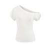 Playera de Verano para Uso Diario con Hombro Caído y Manga Corta para Mujer 2025 Verano Nuevo Estilo Coreano Estilo Hombro Descubierto Top
