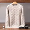 Suéter de cachemira grueso de tres hilos y cinco agujas, nuevo suéter casual de negocios de punto trenzado ondulado de cuello redondo para hombre otoño e invierno 2026
