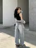Calça Jeans Estampada de Asas de Anjo Europeia e Americana Masculina Verão Novo Retrô Lavada à Água Solta Versátil Reta Casual Feminina