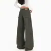 Pantalones de pierna ancha de cintura alta color verde militar que te hacen ver más alto y delgado, modernos y cómodos, versátiles jeans de cintura alta hasta el suelo, ropa de mujer a la moda