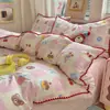 Juego de ropa de cama de algodón de dibujos animados de cuatro piezas, nueva funda nórdica con borde de algodón 100%, juego de tres piezas para cama de dormitorio de estudiante 4