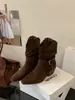 Botines Chuyuji con Tacón Grueso, Botas Vaqueras de Gamuza, Botas Plisadas de Tacón Alto para Otoño e Invierno para Mujer, Botas de Caballero Plisadas Versátiles Vintage