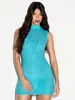 Bestseller transfronteiriço europeu e americano: Vestido mini justo sem mangas de gola alta todo em strass, vestido de festa modelador e sexy para garotas quentes