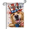 Popular Bandera de Jardín del Día de la Independencia de Amazon Perro Estrella Estampado Material de Lino Bandera Decorativa Americana para Exteriores