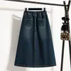 Nova Saia Jeans Outono Plus Size Cintura Elástica Solta Comprimento Médio Linha A Cobrindo Barriga Moda para Gordinhas