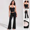 Conjunto de camiseta sin mangas deportiva transpirable apta para la piel, pantalones versátiles de microcampana, top de fitness, conjunto de dos piezas, traje de entrenamiento ajustado adelgazante
