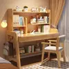 Mesa infantil de madeira maciça com estante integrada, mesa de estudo de altura ajustável para uso doméstico no quarto, adequada para alunos do ensino fundamental e médio