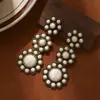 Pendientes Europeos y Americanos Populares Exagerados de Turquesa Transfronterizos Moda Retro Flor de Tríptico Pendientes Bohemios Al por Mayor