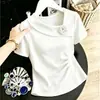 Camiseta Curta Assimétrica de Algodão Puro Estilo Francês para Mulheres, Moda Feminina Tendência Verão 2026, Top Versátil de Designer Slim-Fit