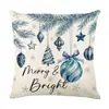 Funda de Almohada Navideña Azul Sin Relleno Funda de Cojín Cuadros Copos de Nieve Nórdicos Funda de Almohada Decoración de Sala de Estar Navideña de Invierno
