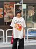 Camiseta de Algodão Puro Manga Curta Feminina Super Bonita Tendência Cool Manga Meia-manga Top Roupas Estampada oversized Estudantes Verão