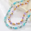 Colar Olho Grego Estilo Férias de Verão Estilo Boêmio Europeu e Americano Colar de Olho com Pedras de Argila Polimérica Incrustado com Diamantes para Mulheres