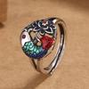 Anillo retro de moda nacional de esmalte cloisonné koi loto para mujer, personalidad, estilo étnico, carpa, anillo abierto ajustable