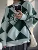 Moletom Suéter Outono e Inverno Roupa Camada Base Quente Roupa de Casal Cor Color Blocking Retrô Estilo Preguiçoso Unissex Moletom Solto Tendência