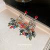 Pendientes de borla de cristal de flor de diamante con incrustaciones de aguja de plata Pendientes de lujo accesibles de estilo étnico retro Pendientes de nicho de alta gama para mujer