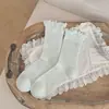 Calcetines con ribete de oreja de madera para mujer, estilo fino de primavera y verano, estilo japonés, nudo de mariposa calado, calcetines de media pantorrilla, color liso, versátiles, calcetines holgados, calcetines sin costuras