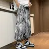 Pantalones Casuales Estilo Nacional Chino Nuevos Patrón de Tinta Tie-Dye Teñidos Talla Grande Florales para Hombre Holgados Bloomers Pantalones de Hallen Finos