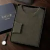 Suéter Masculino de Cashmere Gola Redonda Casual de Negócios Pulôver Tamanho Grande Quente Cor Sólida Malha de Lã Camisa Base