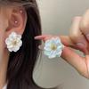 Pendientes de camelia de lujo con luz francesa y aguja plateada, pendientes de hada de gran sentido del temperamento, diseño único, pendientes con sentido al por mayor