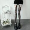 Calcetines de rejilla hueca de estilo europeo y americano, medias de una pieza con tirantes sexys, pantimedias de fondo estilo puro deseo para mujer, medias de seda negra fina para mujer
