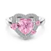Collar de Plata de Ley S925 Estilo Coreano para Mujer, Aretes de Zirconia Rosa con Forma de Corazón de Lujo Ligero de Nicho, Anillo de Plata con Forma de Corazón Estilo Chanel para Mujer