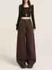 Jeans gruesos para mujer con forro de polar marrón, nuevo estilo otoño e invierno de cintura alta, corte petite curvo, pantalones rectos de pierna ancha adelgazantes