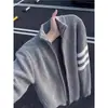 Jaqueta Suéter Cardigan de Tricô Estilo Rua Americano Preto Masculino Outono Nova Chegada Três Listras Gola Alta de Alta Qualidade