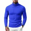 Novo suéter masculino de gola alta em tricô trançado, corte slim, tamanho grande, camisa básica casual da moda para outono e inverno