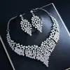 Set de joyería de moda transfronterizo con collar y pendientes de diamantes completos exagerados para el trabajo, banquetes, novias y accesorios de boda al por mayor