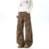 Estilo Vibe da Rua Principal Marca de Luxo Leve Tendência Design Jacquard Jeans Reto Solto Masculino Calças de Perna Larga Estampadas Tendência Tendência