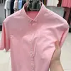 Transmisión en Vivo Popular Camisa de Manga Corta 100% Algodón para Hombre Color Sólido Verano 2025 Camisa Casual de Negocios Camisa para Hombre