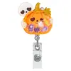 Novo Porta-Crachá Retrátil de Halloween Fantasma com Design de Abóbora em Acrílico e Gato Preto para Profissionais de Saúde