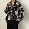 Camisas Retro Florales de Manga Larga Estilo Hong Kong para Hombres y Mujeres Estilo Coreano de Moda para Parejas Casual Suelta Chaqueta Camisa Pintura al Óleo de Moda