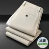 Pantalones Casuales para Hombre, Pantalones de Vestir Elásticos, Corte Holgado, Estilo Delgado Primavera/Verano, Lino, Corte Recto, Caída Suave, Sin Arrugas, Anti-Arrugas
