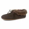 Estilo Britânico Retrô Peça Única de Pelo Feita à Mão Roupa Externa Quente de Pelo Botas de Neve com Tiras Decotadas Femininas Mocassins