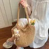 Bolsa de Palha Trançada Vazada para Mulheres 2026 Primavera Nova Tendência Moda Bolsa Tote Grande Capacidade Bolsa de Viagem Férias