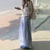 Pantalones Largos Casuales de Pierna Ancha Sueltos a Cuadros Azules para Mujer, Estilo Perezoso de Cintura Alta, Línea A, Nuevo Estilo Delgado Primavera y Verano 2026