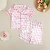 Conjunto de Pijama de Verano para Niñas Estampado de Moños Ropa de Casa para Niñas Conjunto de Dos Piezas Ropa para Niños Camiseta de Manga Corta con Cuello
