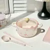 Lindo Set de Plato y Tazón Estilo Ins de Dibujos Animados para Uso en Casa, Incluyendo Tazón para Fideos, Tazón para Yogur, Platos de Cena y Vajilla de Cerámica