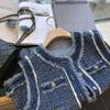¡Hermoso! Chaleco de Mezclilla Estilo Chanel de Lujo Ligero para Mujer, Chaqueta Chaleco de Tweed Azul Otoño 2026 Primavera y Otoño
