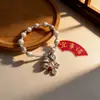 Pulseira Estilo Chinês Vintage com Design de Caqui para Mulheres, Pequeno Design de Buda Maitreya em Prata Tailandesa, Joia Versátil de Pérolas para Mulheres