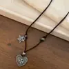 Collar Retro de Cuerda Tejida con Estrella de Metal Corazón Espina de Pescado Geométrico Cadena para Suéter de Alto Nivel Personalizado Accesorio de Collar de Nicho