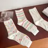 Calcetines de mujer a rayas de lunares coloridos estilo japonés color macarrón longitud media pantorrilla calcetines de mujer ins modernos calcetines casuales de algodón estilo japonés