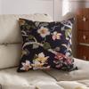 Funda de Almohada de Estilo Chino Nuevo Estampado de Flores y Pájaros Estilo Algodón Lino Sofá de Madera Roja Almohada Decorativa Cojín de Respaldo de Bolsa Suave Almohada para Sala de Estar
