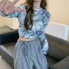 Verão 2024 Nova Camiseta Curta Tie-Dye para Mulheres com Gola Redonda Casual Proteção Solar Camiseta de Manga Comprida Top Fino