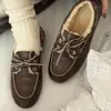 Mocassins Femininos de Lã Coloridos Lavados à Mão com Laço Velho para Inverno Novo Retro Calçados Planos de Algodão para Uso Externo