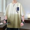 Gaywa Gradiente Manga Curta Masculino Verão Solto Desenho Animado Estampado Meia-manga Top Roupas para Adolescentes Casual Meia-manga