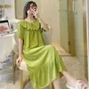 Camisola Pijama Feminino Verão Verão Todo Algodão Seda Manga Curta Saia Longa Solto Tamanho Plus Doce Temperamento Estilo Fada